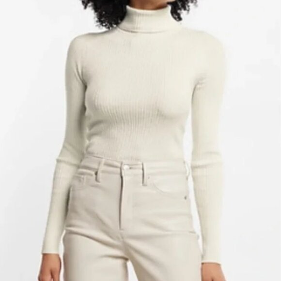 Express Womens Cream Ivory Fitted Knit Long Sleeve Turtleneck Size M - Picture 1 of 6